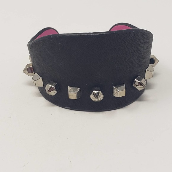 Vince Camuto Jewelry - Vince Camuto Black Leather Cuff Bracelet Spikes